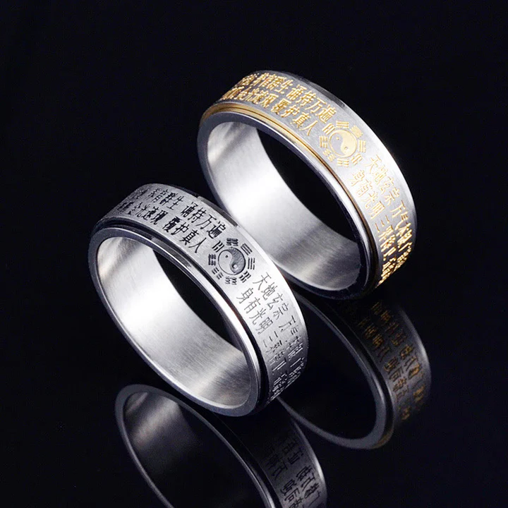 Yin Yang Bagua Ring – Engraved with Eight Sacred Mantras for Protection  | Zen Ara Grove