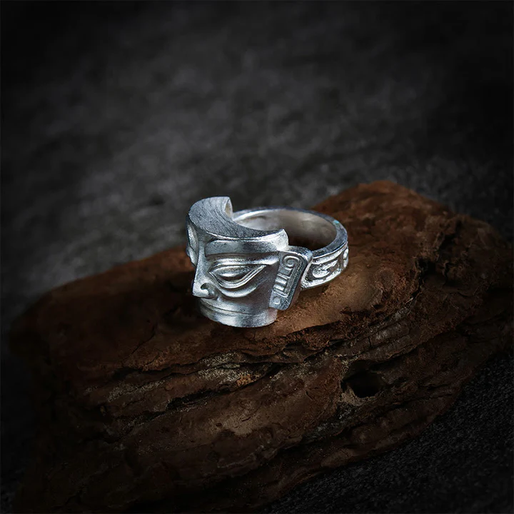 Ancient Sanxingdui Totem Ring – Pure Silver Craft | Zen Ara Grove