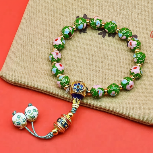 Green Cloisonné Pendant & Bead Bracelet | Zen Ara Grove