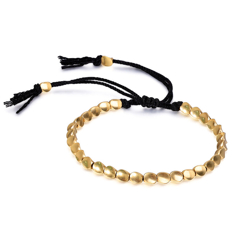 Subtle Zen Threads Bracelet: Mindful Gold & Woven Harmony
