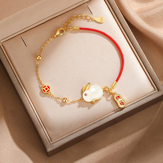Blessing Bunny Red String Bracelet – Half Chain, Half Cord, Fully Lucky | Zen Ara Grove