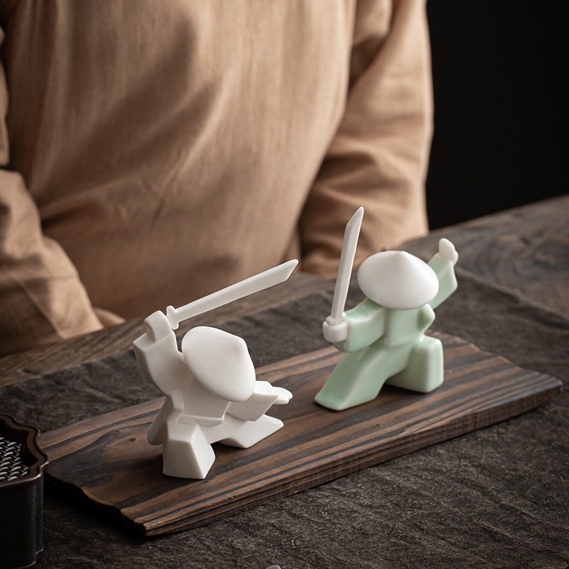 Kung Fu Zen Ceramic Incense Holder – Martial Artist Duel Figurine | Zen Ara Grove