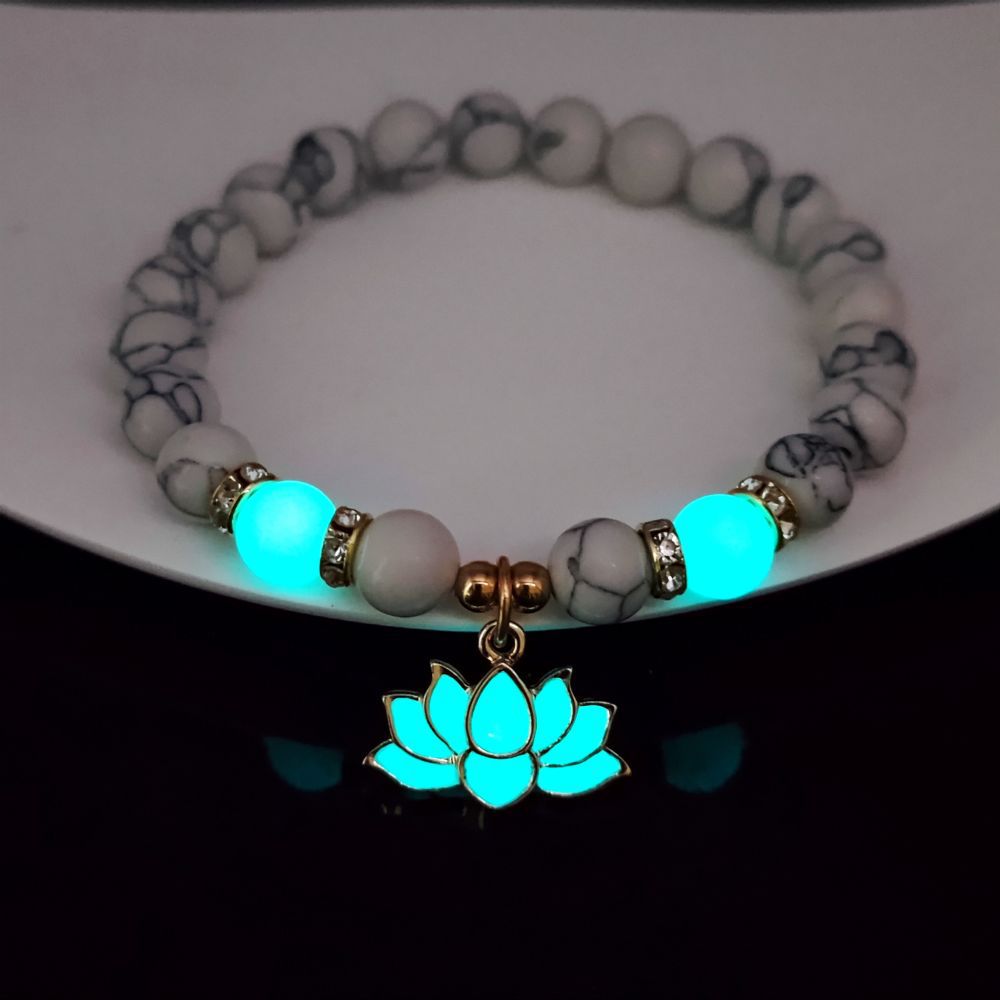 Glow-in-the-Dark Turquoise Lotus Bracelet – Zen Night Calm | Zen Ara Grove