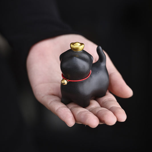 Mini Lucky Cat Ingot Tea Pet Ceramic Home Desk Figurine Decoration | Zen Ara Grove