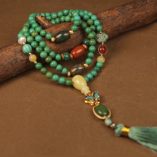 Natural Turquoise 108-Bead Mala Necklace | Zen Ara Grove