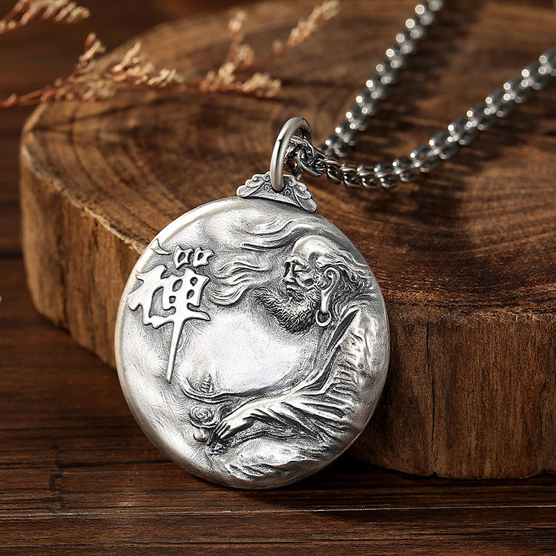 Bodhidharma Pendant – Zen Enlightenment Amulet in Sterling Silver | Zen Ara Grove