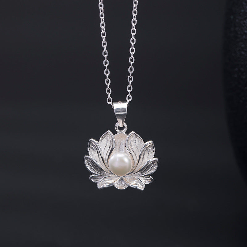 Pearl Lotus Pendant in S925 Silver | Zen Ara Grove