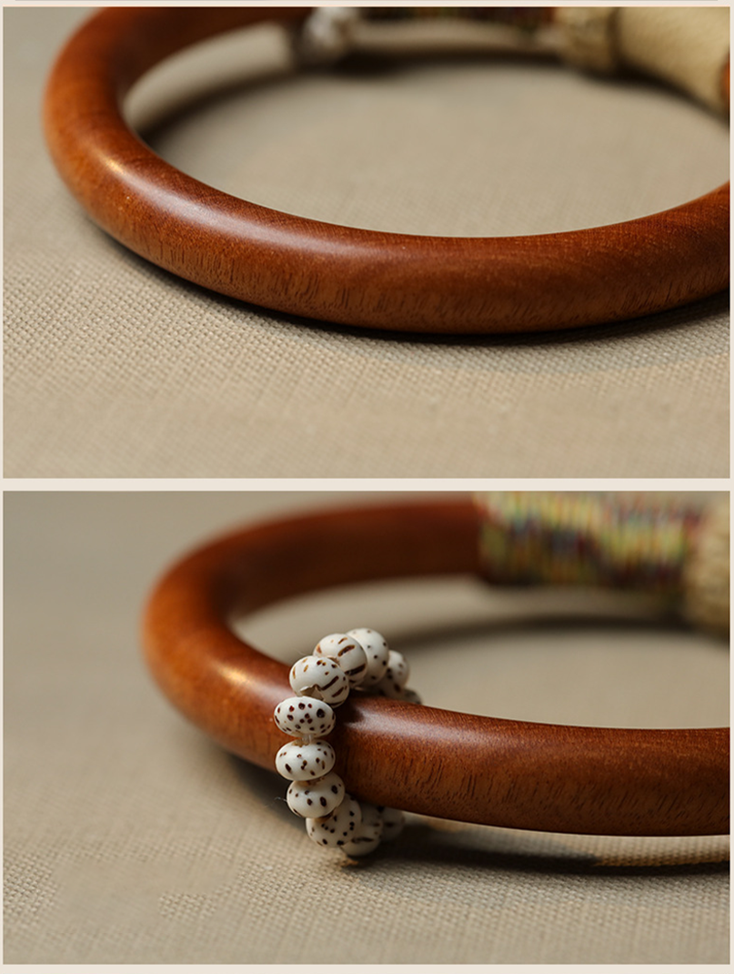 Rosewood Bracelet with Lucky Coin and Hemp Tassel | Zen Ara Grove