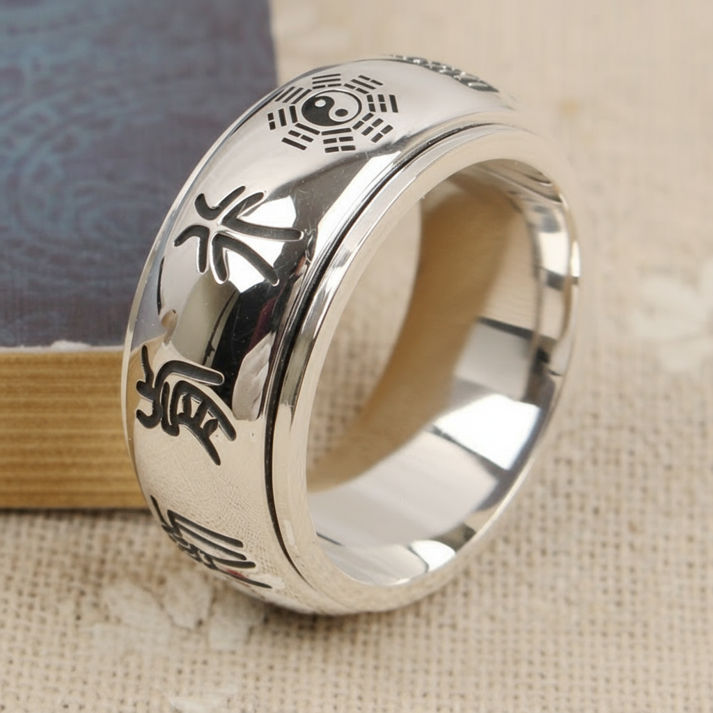 Taiji Yin-Yang Ring with Nine Auspicious Characters | Zen Ara Grove
