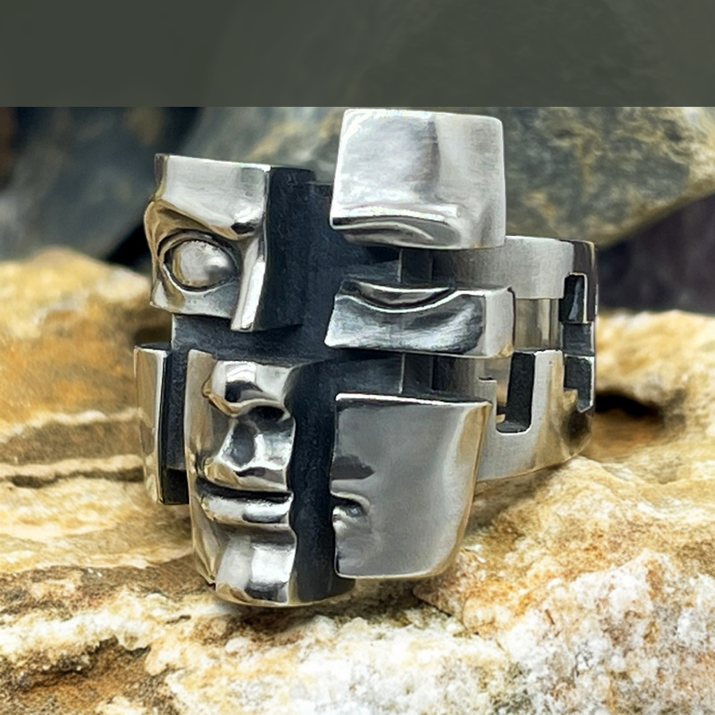 “Find Yourself” Broken Mask Design Ring | Zen Ara Grove