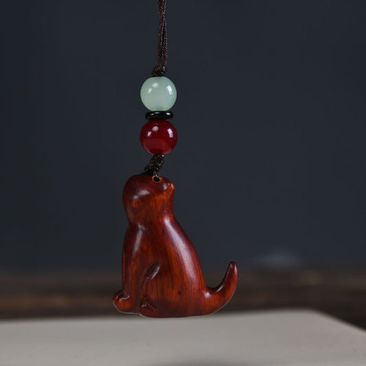 Small Leaf Red Sandalwood Green Sandalwood Sandalwood Sitting Cat Sooth Phone Hanging Decoration | Zen Ara Grove