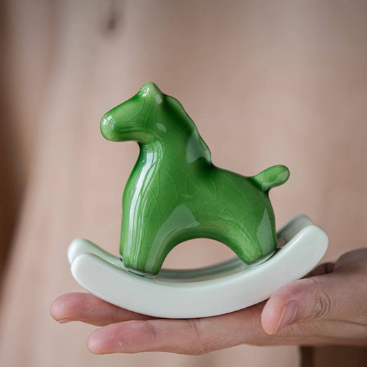 Ceramic Rocking Horse Figurine with Crackle Glaze | Zen Ara Grove