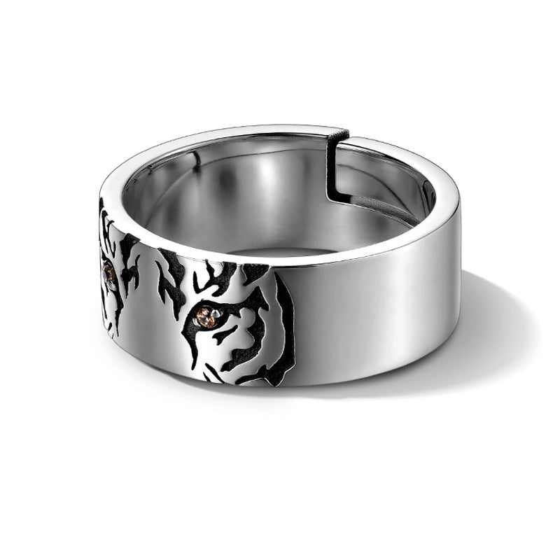 Fierce Gaze – Sterling Silver Tiger Ring with Diamond Eyes | Zen Ara Grove