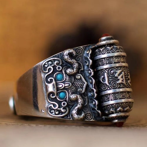 Om Mani Padme Hum Silver Ring – Protection & Inner Peace | Zen Ara Grove