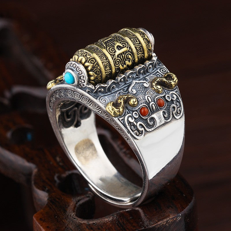 Om Mani Padme Hum Silver Ring – Protection & Inner Peace | Zen Ara Grove