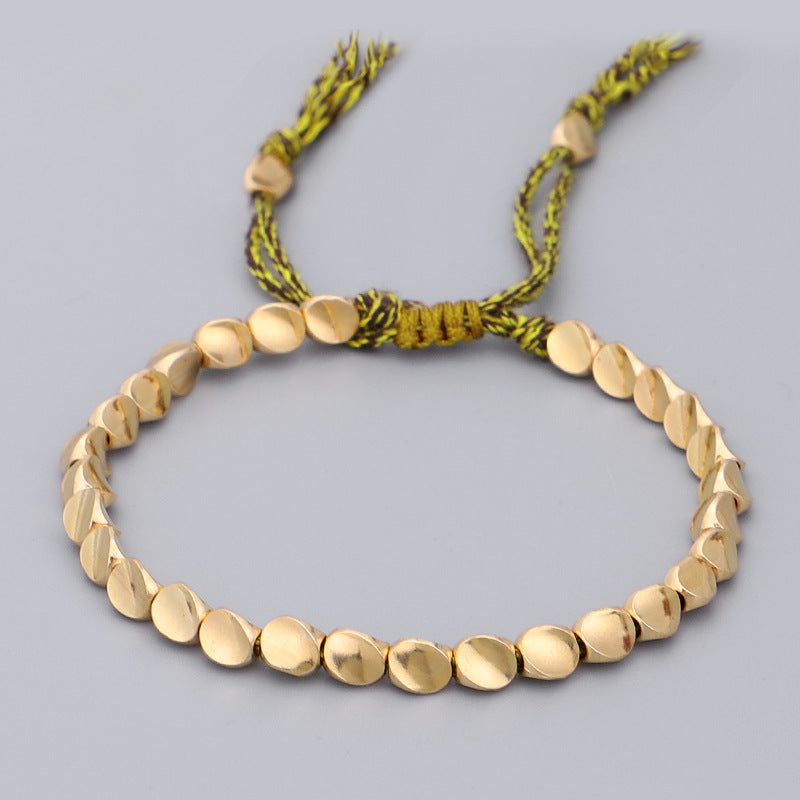 Subtle Zen Threads Bracelet: Mindful Gold & Woven Harmony