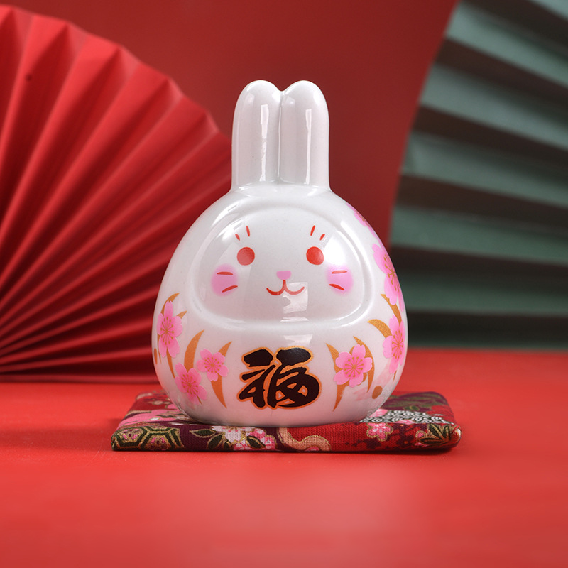 Lucky Rabbit Ceramic Figurine – Red Charm for Good Fortune | Zen Ara Grove