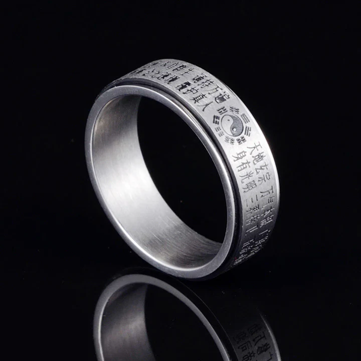 Yin Yang Bagua Ring – Engraved with Eight Sacred Mantras for Protection  | Zen Ara Grove