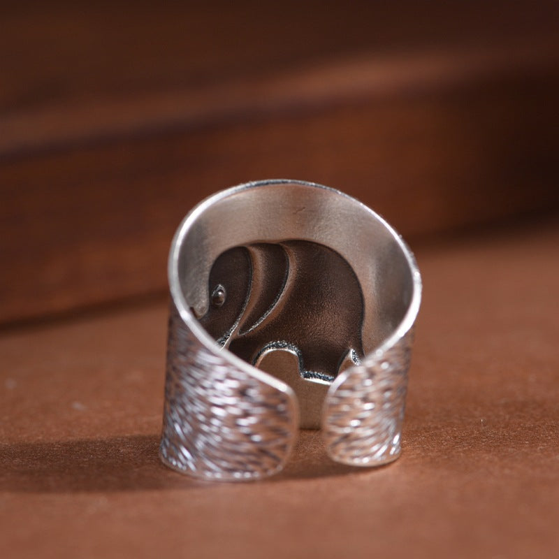 Sterling Silver Elephant Ring – Wide Hammered Vintage Style | Zen Ara Grove