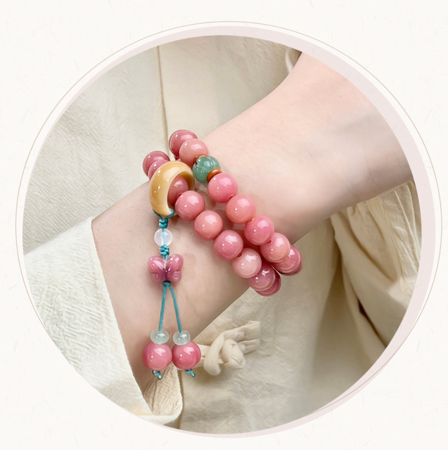 Natural Pink Lotus Root Bodhi Beads Bracelet – “Spring Blossom” Meditation Mala, Handmade Prayer Jewelry
