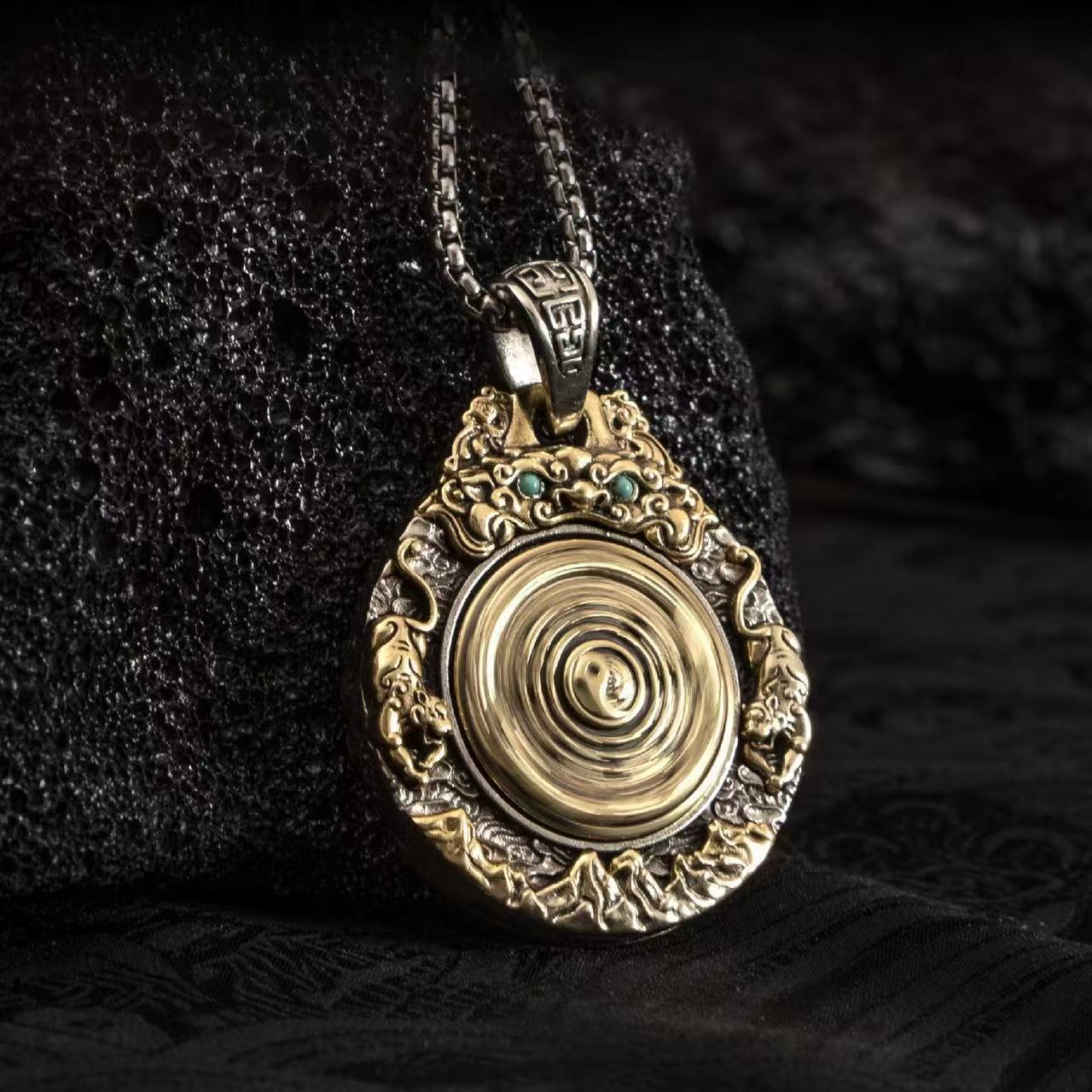 Vintage Brass Taiji & Bagua Symbol Necklace | Zen Ara Grove