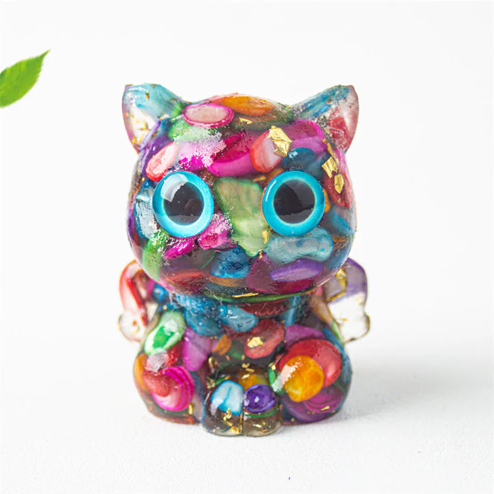 Cute Cat Lazurite Amethyst Black Obsidian Aquamarine Crystal Resin Positive Home Decoration | Zen Ara Grove