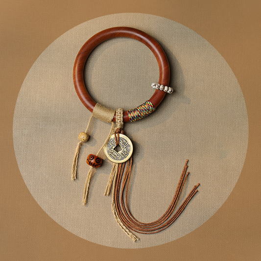 Rosewood Bracelet with Lucky Coin and Hemp Tassel | Zen Ara Grove