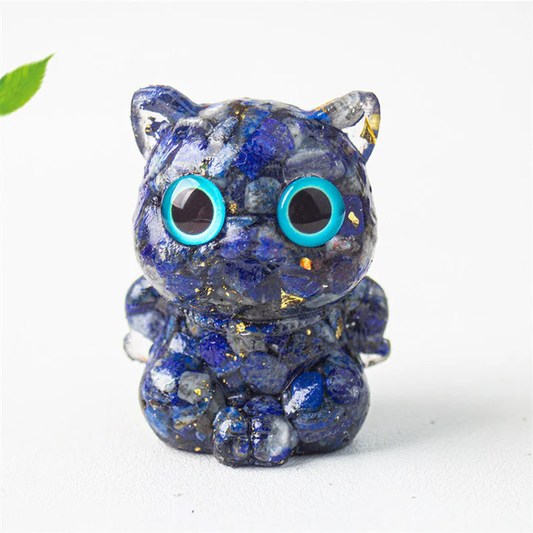 Cute Cat Lazurite Amethyst Black Obsidian Aquamarine Crystal Resin Positive Home Decoration | Zen Ara Grove