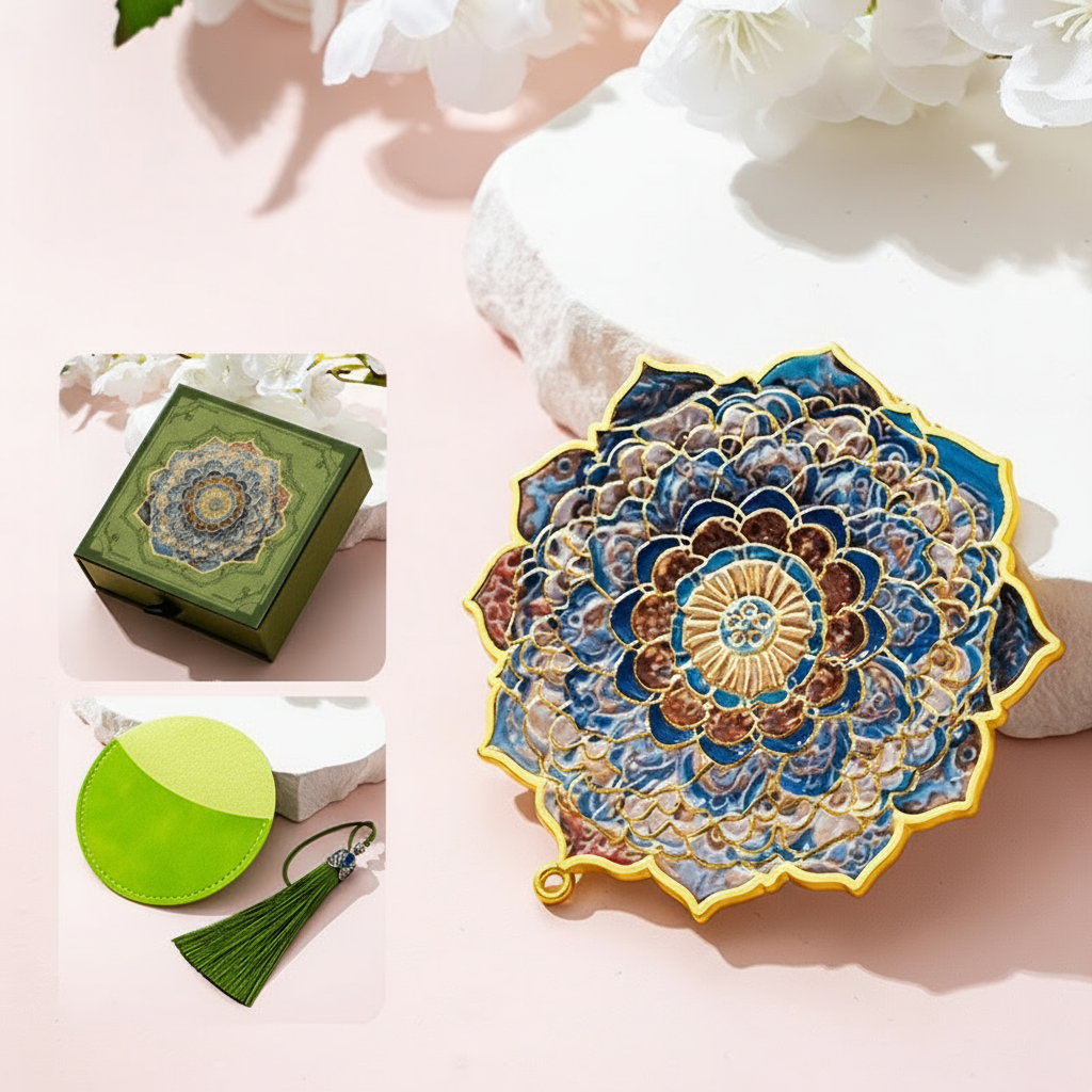 Portable Embossed Caisson Hand Mirror | Zen Ara Grove
