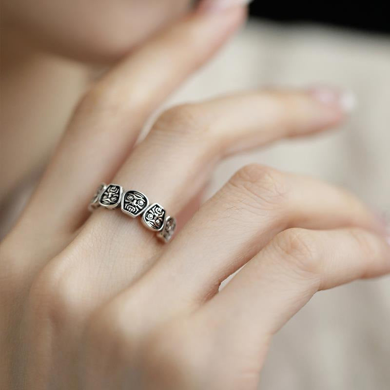 Zakiram Ring – Handcrafted Silver Ring with Ten Glyphs for Prosperity and Zen Living | Zen Ara Grove
