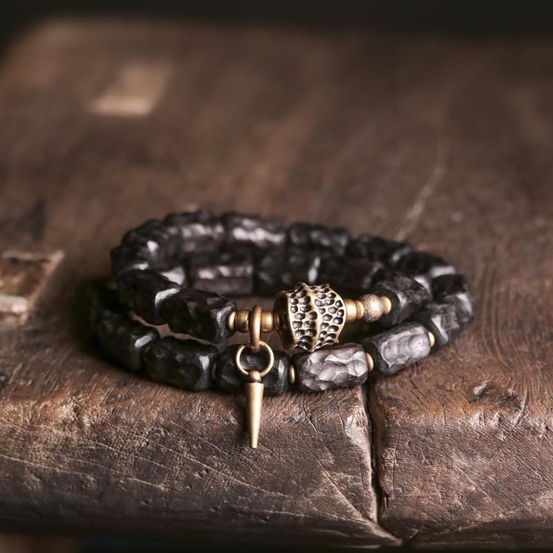 Ebony Wood Grain Twin-Strand Wrist Mala | Zen Ara Grove