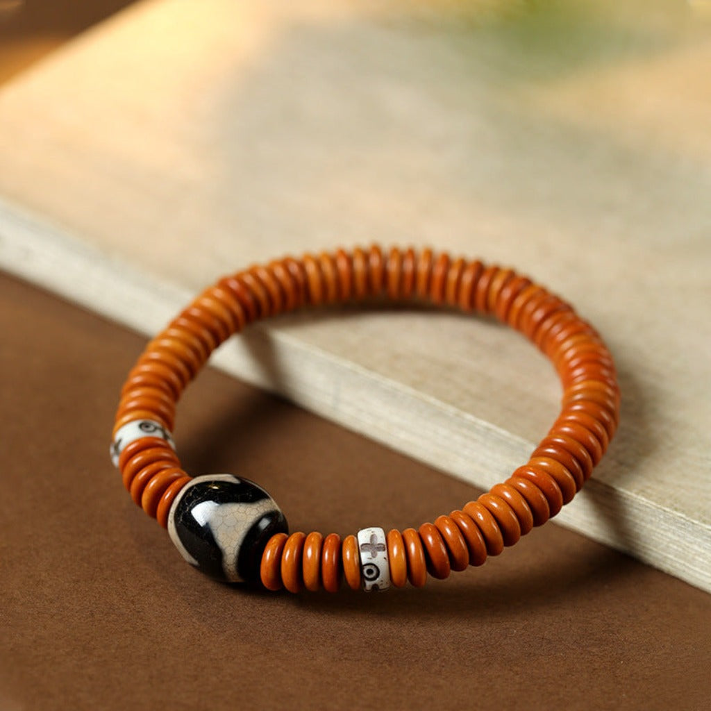 Zen Earth Tones Bracelet - Tiger Dzi & Olive Beads