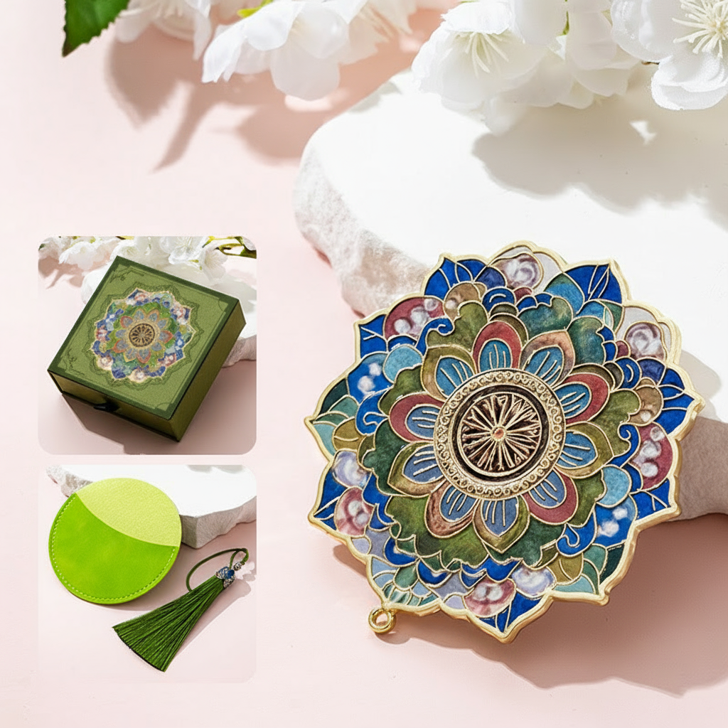 Portable Embossed Caisson Hand Mirror | Zen Ara Grove