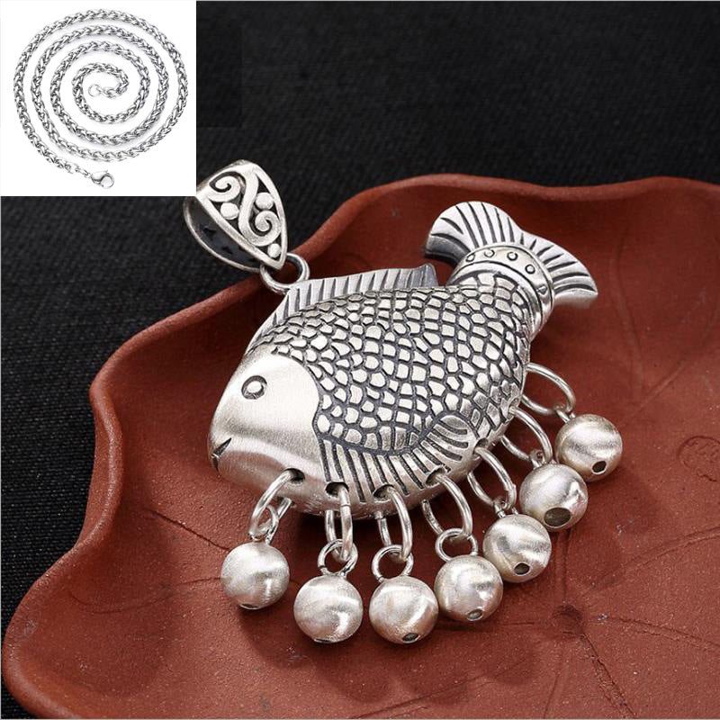 Lucky Koi Silver Tassel Pendant – Flow of Fortune | Zen Ara Grove