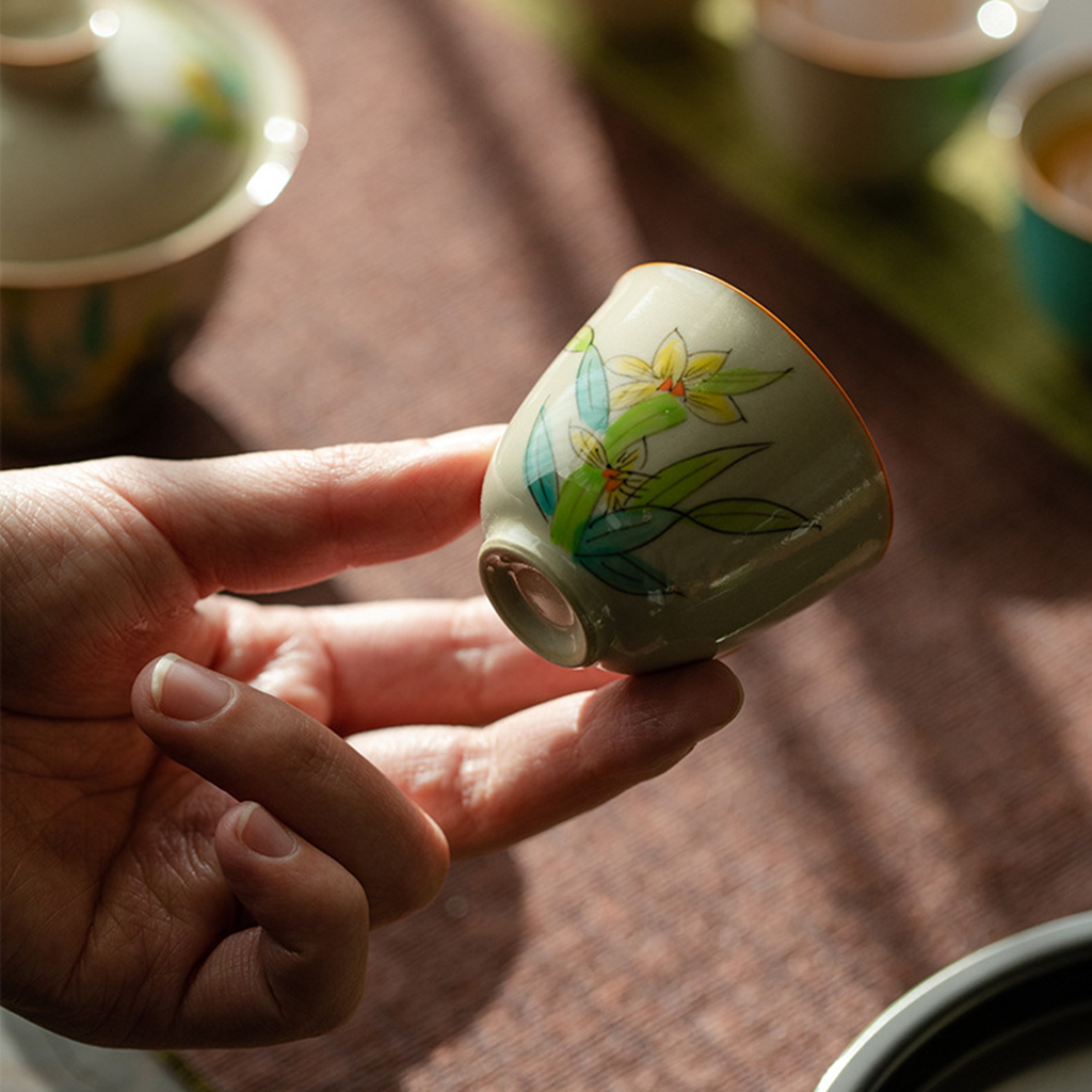 Hand-Painted Orchid Ceramic Tea Cup | Zen Ara Grove