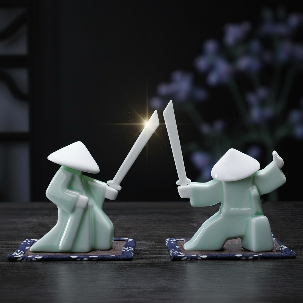 Kung Fu Zen Ceramic Incense Holder – Martial Artist Duel Figurine | Zen Ara Grove