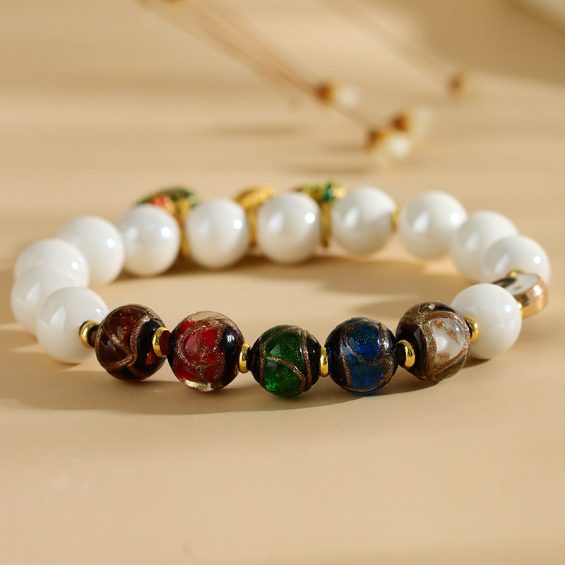 Incense Ash Glaze Bracelet with Gold-Swallowing Beast Pendant – Wealth Attraction & Peace Amulet | Zen Ara Grove
