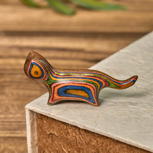 Mini Rainbow Eucalyptus Walking Cat Carved Reduce Stress Decoration | Zen Ara Grove