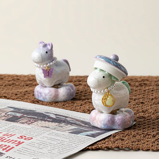 Crystal‑Glazed Ceramic Horse Figurine – Symbol of Vitality & Good Fortune – Rotating Design Tea Table Ornament | Zen Ara Grove