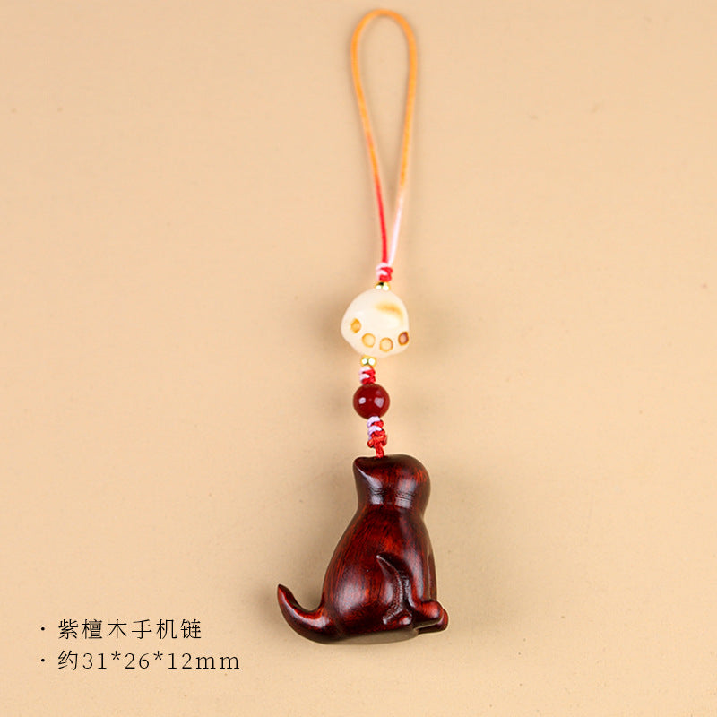 Small Leaf Red Sandalwood Green Sandalwood Sandalwood Sitting Cat Sooth Phone Hanging Decoration | Zen Ara Grove