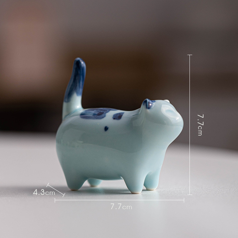 Mini Lucky Cute Spotted Standing Cat Sleeping Kitten Ceramic Figurine Decoration
