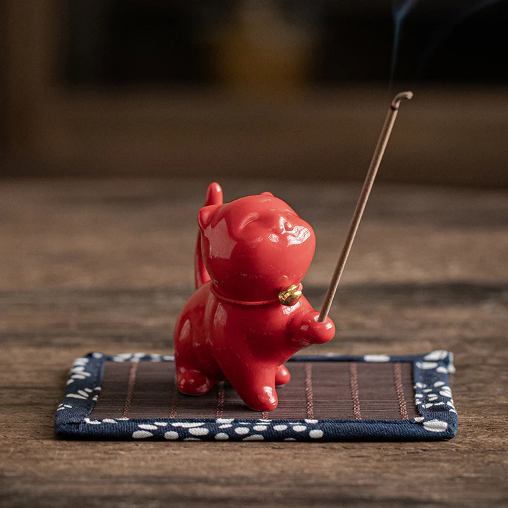 Mini Lucky Cat Kitten Tea Pet Ceramic Home Desk Figurine Decoration With Bamboo Mat| Zen Ara Grove