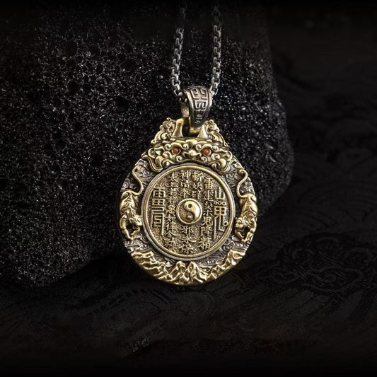 Vintage Brass Taiji & Bagua Symbol Necklace | Zen Ara Grove