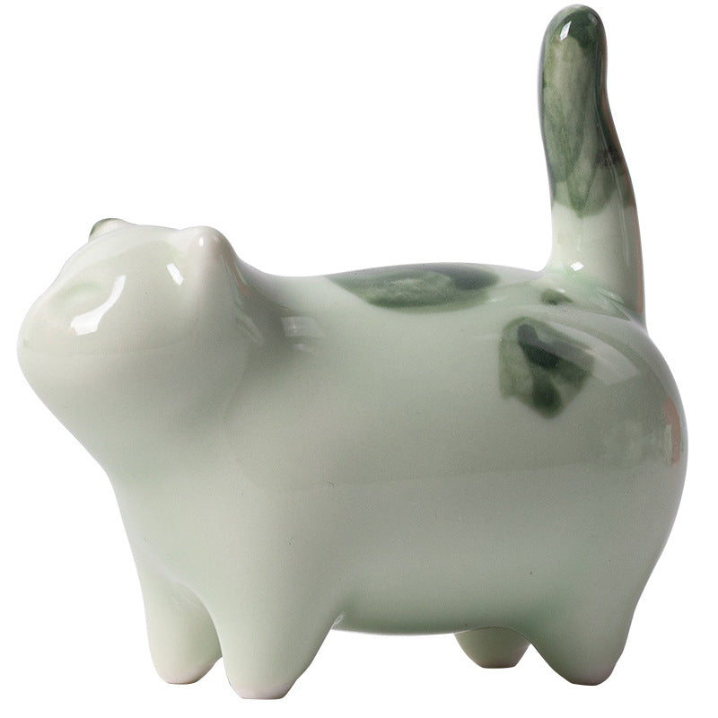 Mini Lucky Cute Spotted Standing Cat Sleeping Kitten Ceramic Figurine Decoration