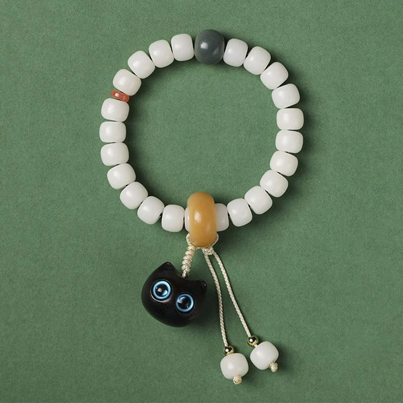 Natural Bodhi Seed African Blackwood Lovely Cat Charm Peace Harmony Bracelet | Zen Ara Grove