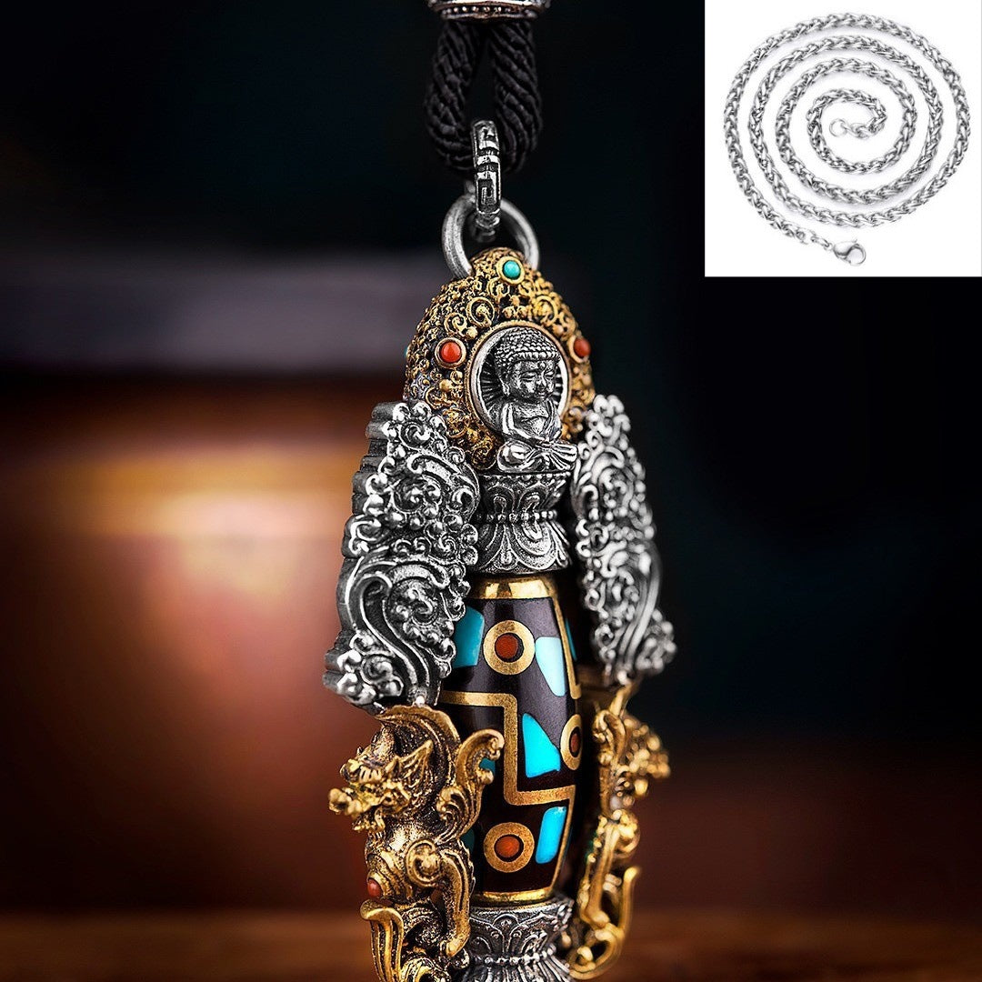Nine-Eyed Dzi Bead Buddhist Pendant – Symbol of Protection & Enlightenment | Zen Ara Grove