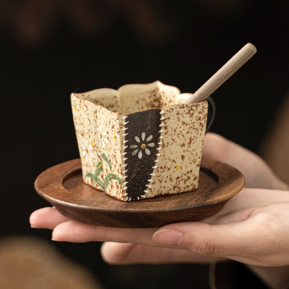 Blue & White Daisy Square Coffee Cup | Zen Ara Grove