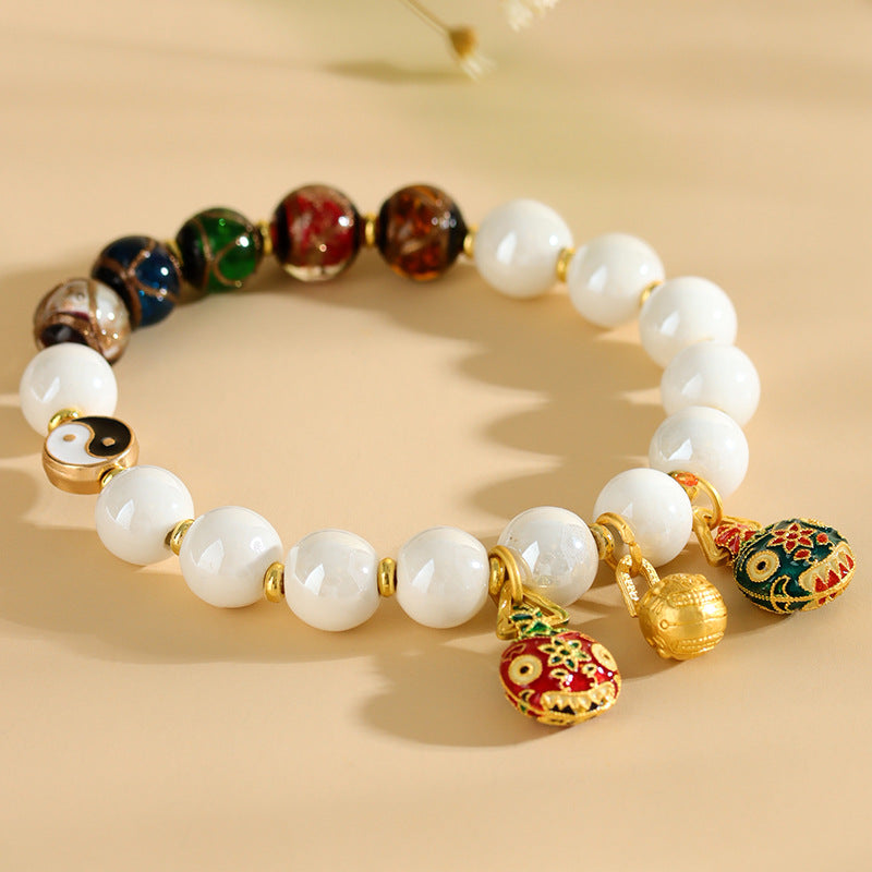Incense Ash Glaze Bracelet with Gold-Swallowing Beast Pendant – Wealth Attraction & Peace Amulet | Zen Ara Grove