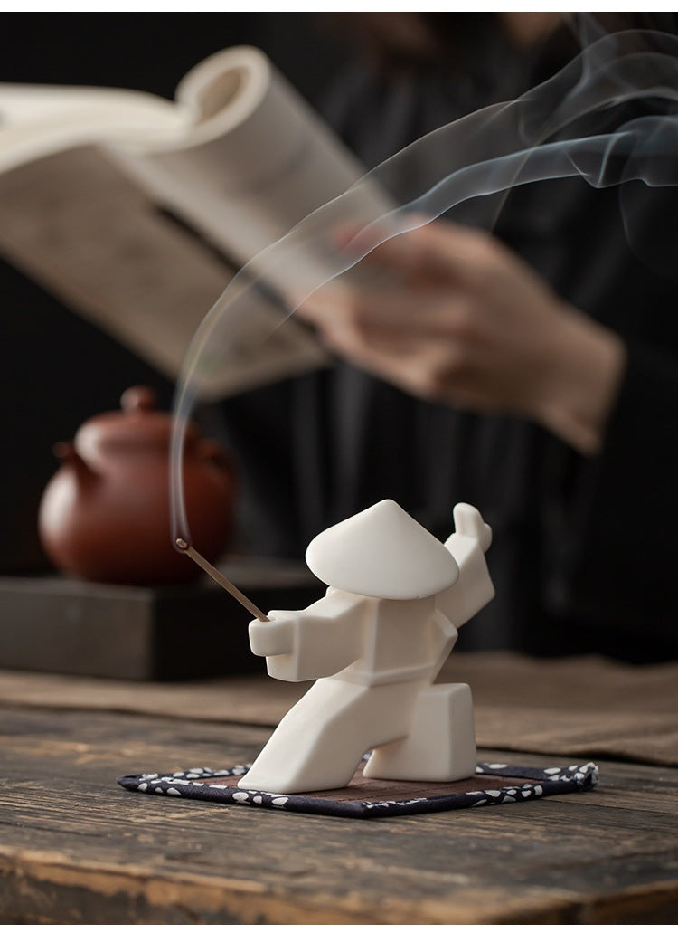 Kung Fu Zen Ceramic Incense Holder – Martial Artist Duel Figurine | Zen Ara Grove