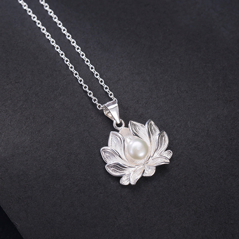 Pearl Lotus Pendant in S925 Silver | Zen Ara Grove